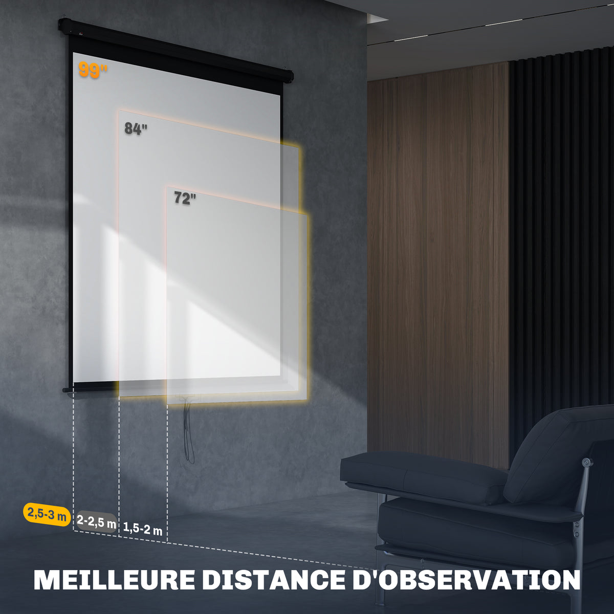 Écran de projection TV et Home Cinema de 99 Pouces vidéo projecteur 1:1 4K HD, 178L x 178H cm-5