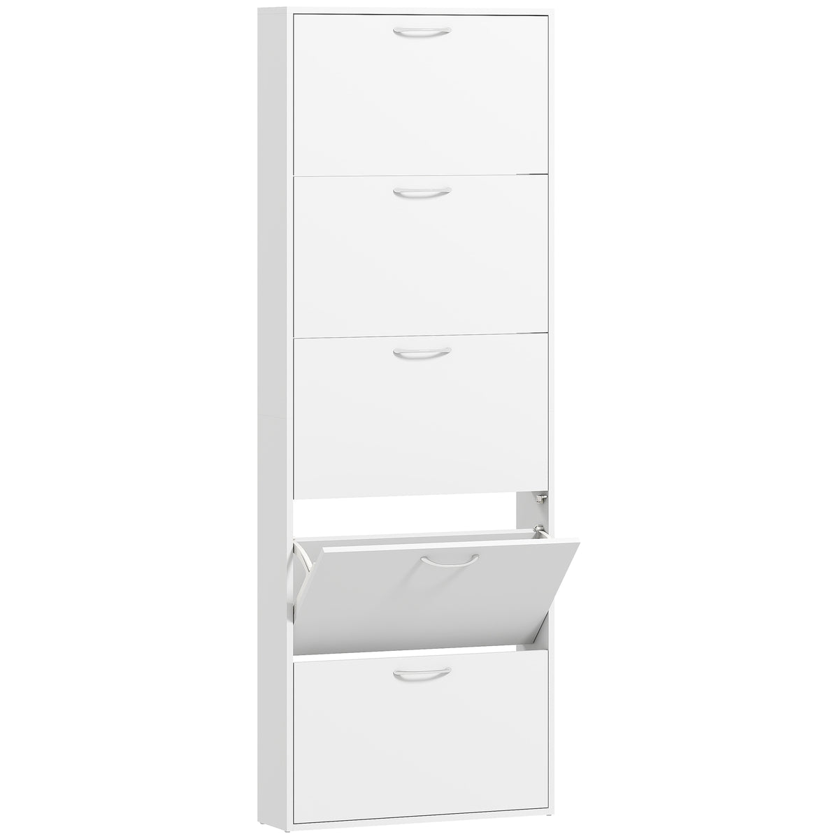 Meuble à chaussures 15 paires, armoire à chaussures étroite moderne avec 5 tiroirs rabattables, 65 x 17 x 180,5 cm blanc-0