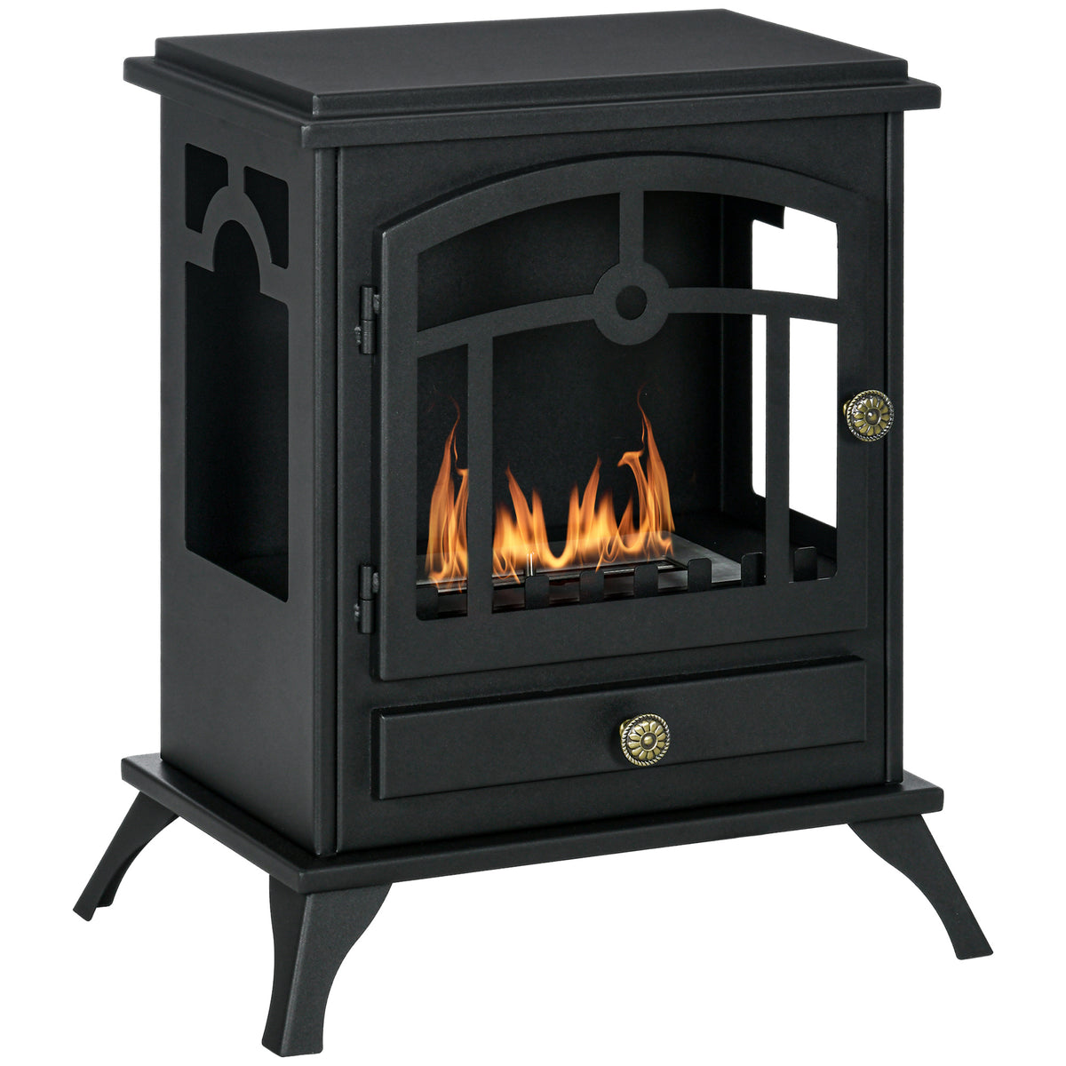 Cheminée bioéthanol sur Pied, brûleur 1,2 L, environ 3 h de durée de combustion Dim. 45L x 28l x 54H cm Acier Noir-0