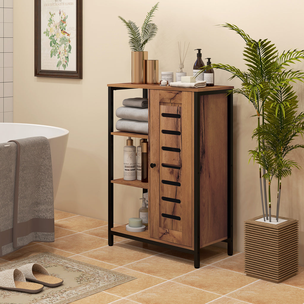 Meuble de salle de bain sur pied design industriel structure acier 3 étagères ouvertes 60 x 30 x 85 cm marron rustique-9