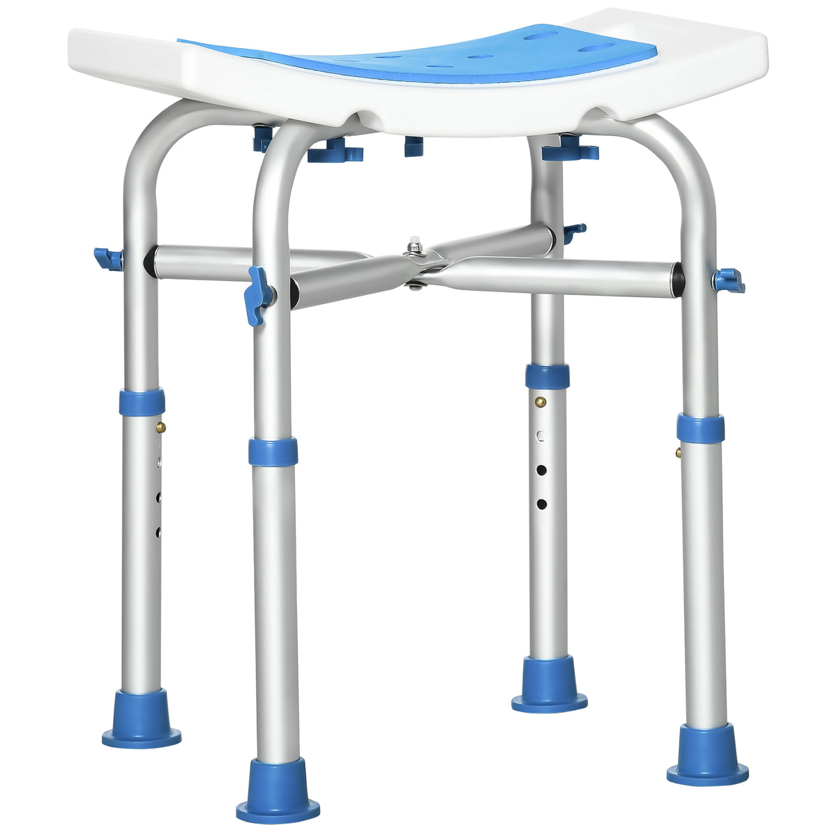 Tabouret de douche chaise de douche - assise rembourré et réglable, patins à ventouses antidérapants, en aluminium bleu-0