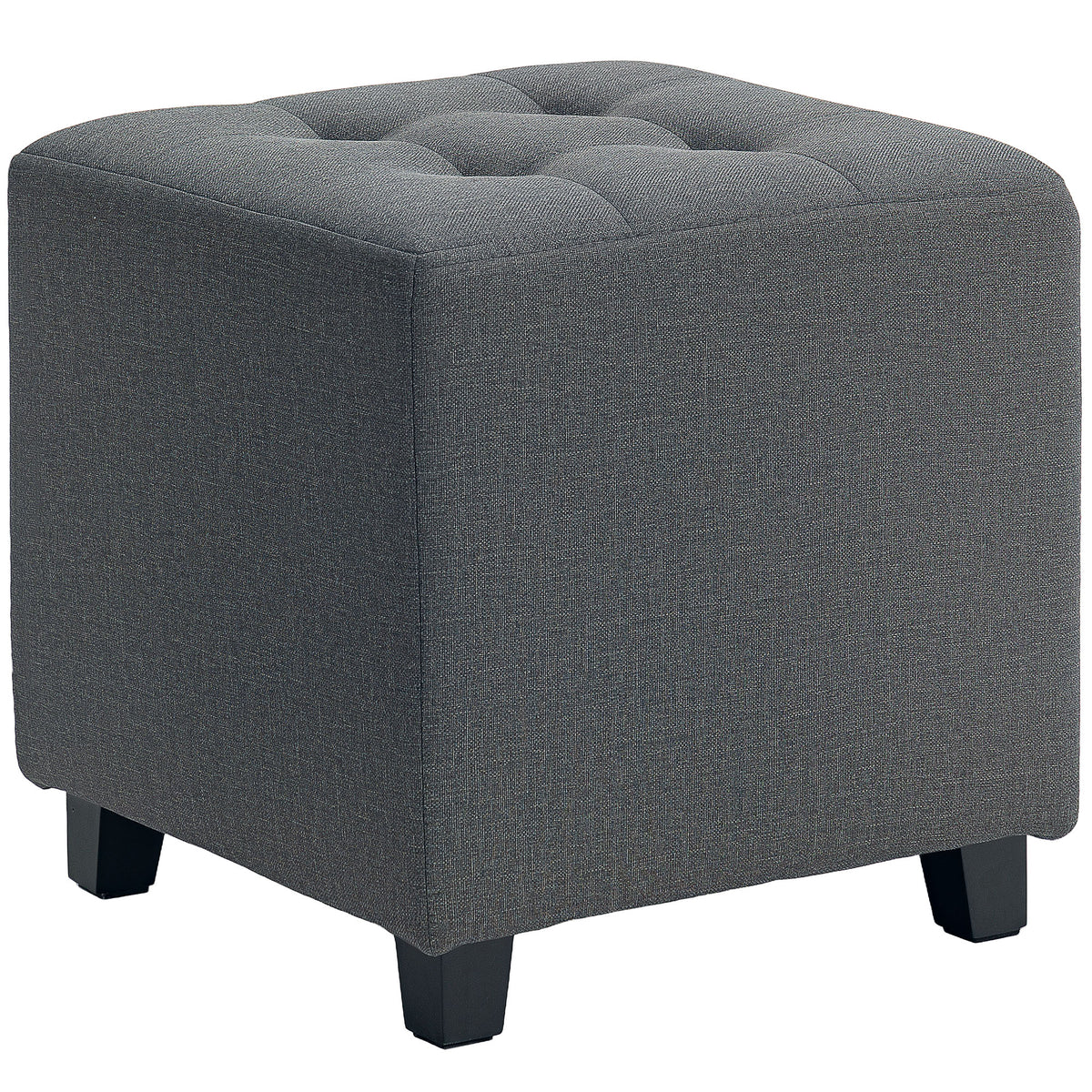 Repose pied salon, ottoman, siège rembourré capitonné en tissu aspect lin avec poche latérale, 35 x 35 x 35 cm, gris-0