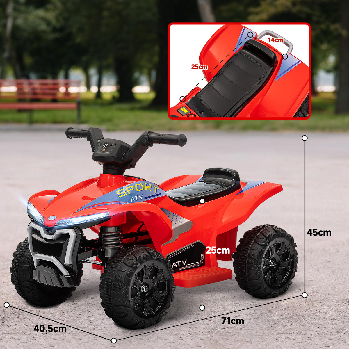 Quad électrique enfant 6V voiture électrique enfants vitesse de 2,5 km/h pour enfants 18-36 mois 71 x 40,5 x 45 cm rouge-2