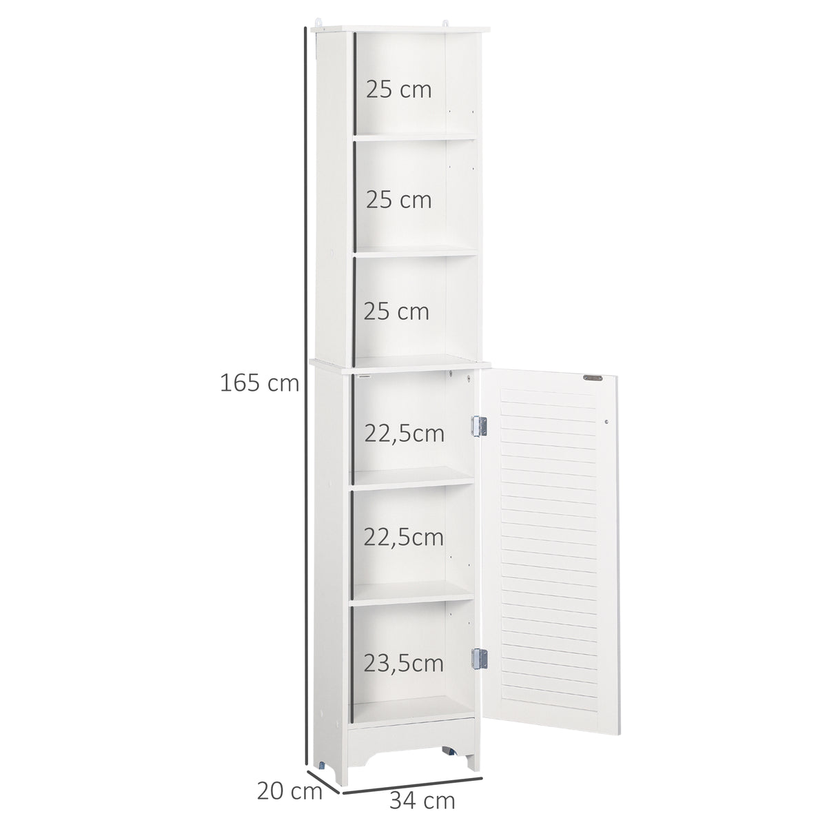 Meuble Colonne Salle de Bain 3 niches Placard Porte persienne 3 étagères MDF Panneaux de Particules Blanc-2