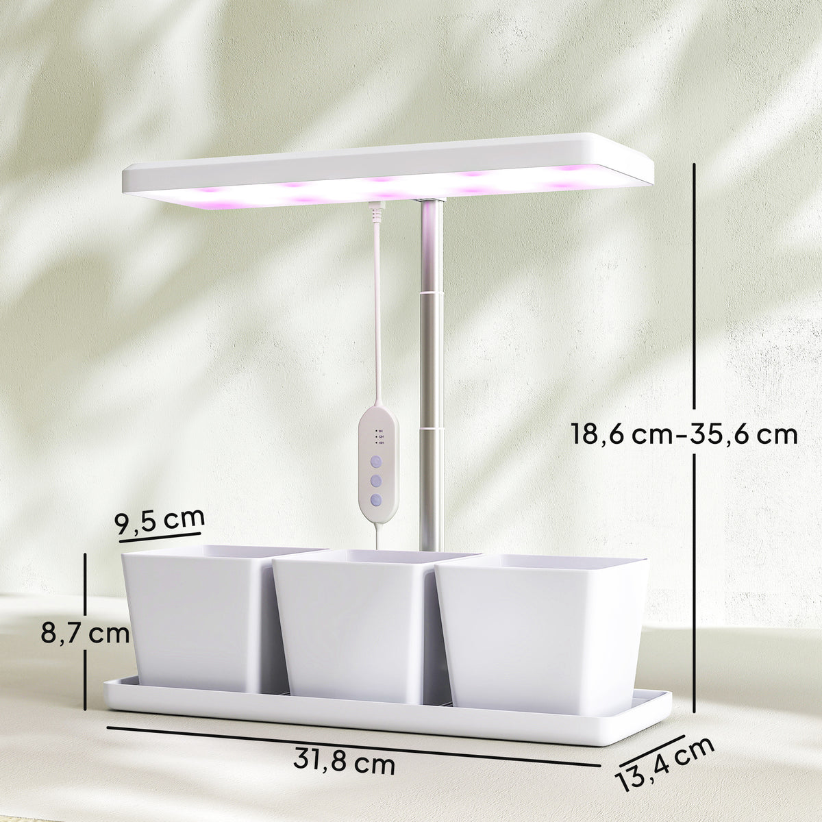 Lampe de croissance 10W lampe plante de culture LED à spectre complet avec 3 bacs à fleurs, 31,8 x 13,4 x 35,6 cm, blanc-2