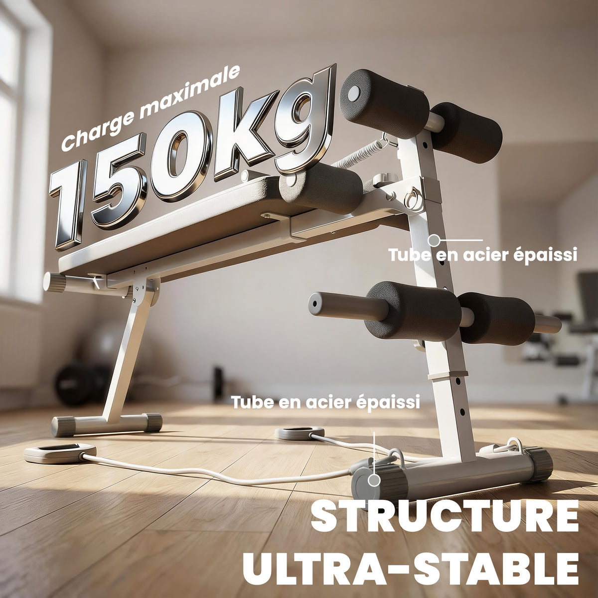 Banc de Musculation Multifonction, Banc Plat Réglable avec Siège à 3 Niveaux, 141 x 52 x 54-71 cm, Bleu et Blanc-6