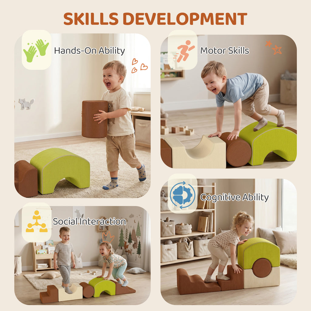 Parcours motricité bébé 5PCS, module en mousse souple avec housse en velours côtelé, multicolore-7