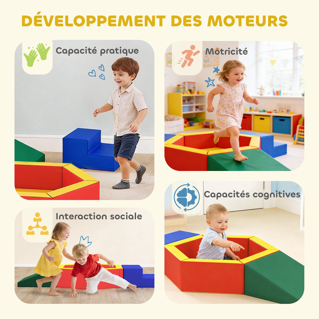 Parcours motricité bébé en mousse EPE avec piscine à balles, module motricité bébé avec housse en PU, multicolore-8