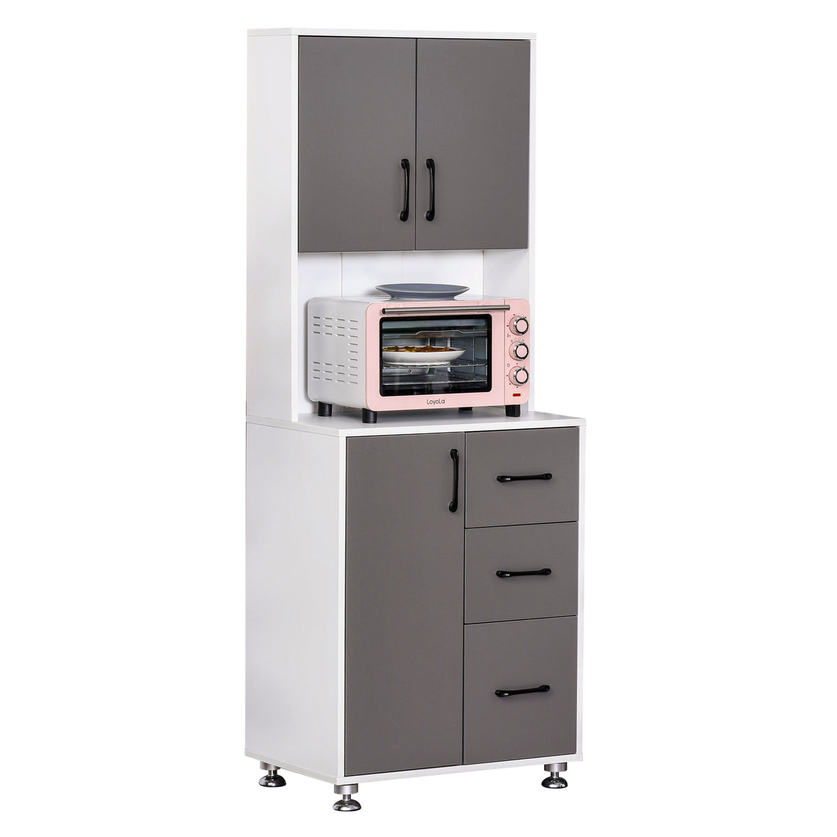 Buffet haut cuisine, armoire de cuisine, vaisselier avec 3 portes, 3 tiroirs et plan de travail, meuble de rangement pour salon, salle à manger, style moderne, 60 x 40 x 160 cm, gris-0