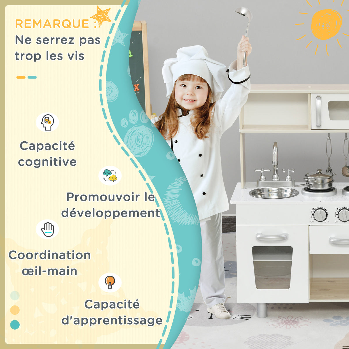 Cuisine Bois Jeu d'imitation - Cuisine Enfant - Nombreux Accessoires & rangements Inclus - MDF pin Blanc chêne Clair-4