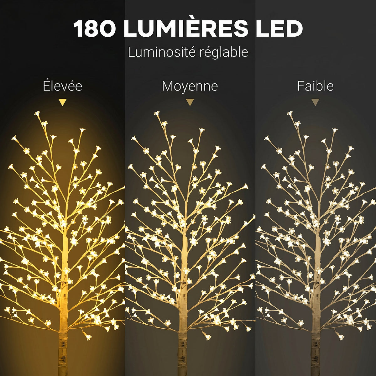 Arbre Lumineux LED 180 cm 180 LEDs Blanc Chaud, Arbre Artificiel de Cerisier en Fleurs, IP44, Intérieur Extérieur, Blanc-3
