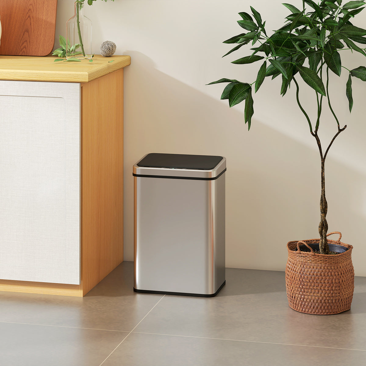 Poubelle à Capteur de 40L, Couvercle à Fermeture en Douceur, Poubelle de Cuisine Automatique Acier Inoxydable, Argenté-1