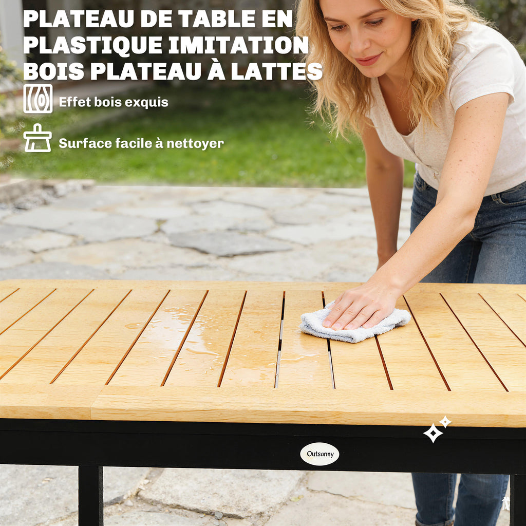 Table de Jardin 6 Personnes Rectangulaire en Bois Composite Cadre en Métal et Plateau à Lattes 127x70cm Marron-4