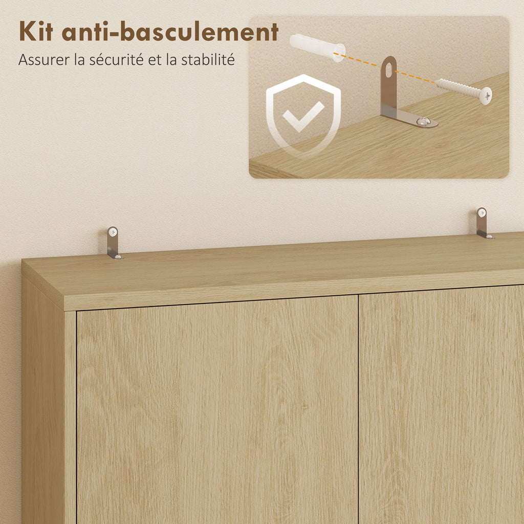 Meuble micro-ondes, buffet, 2 tiroirs, 2 portes, plan de travail, étagère réglable, panneau perforé, 4 crochets, naturel-6