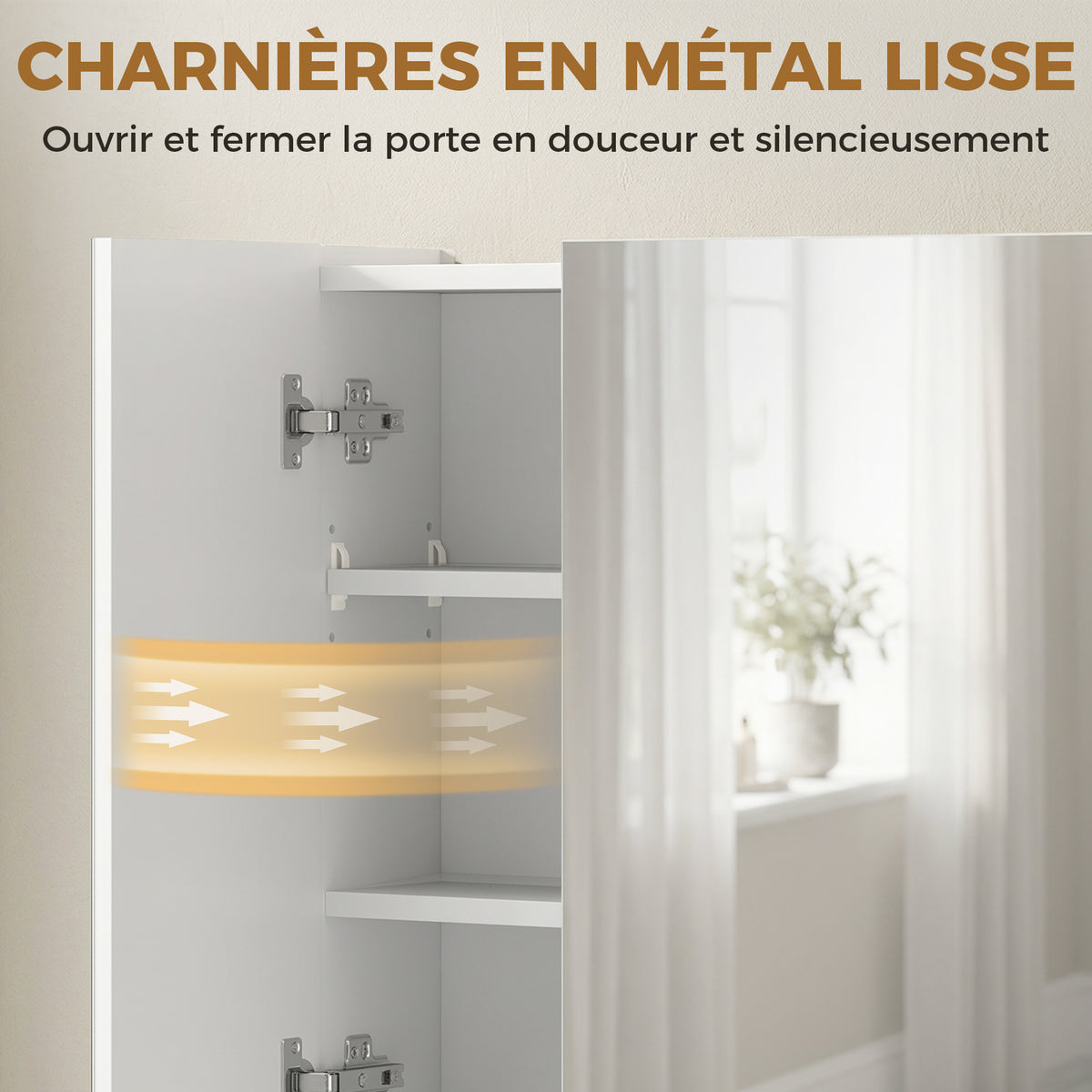 Armoire murale salle de bain avec miroir, armoire de toilette 3 portes miroir, étagères réglables, 90x15x75cm, blanc-4