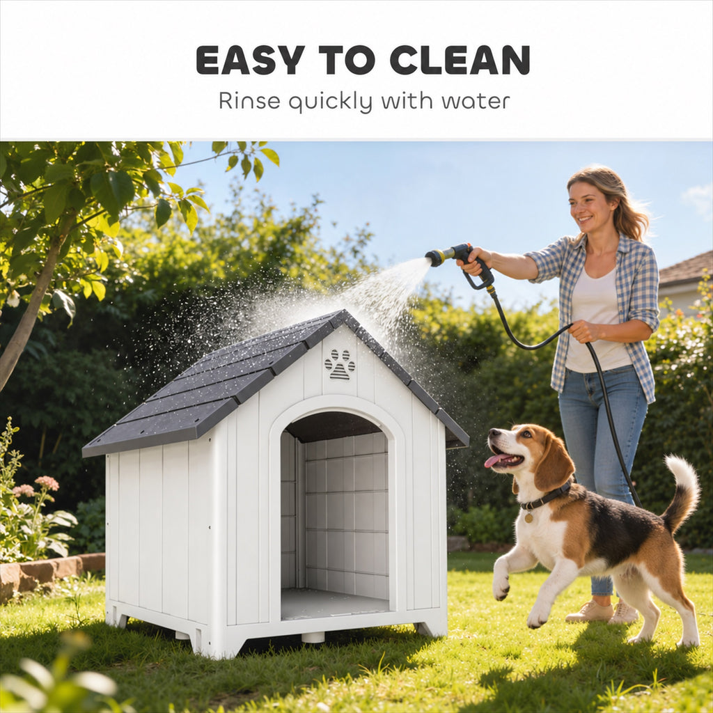 Niche pour chien extérieur, maison chien en polypropylène imperméable ventilé plancher surélevé 76x66x77cm gris clair-8