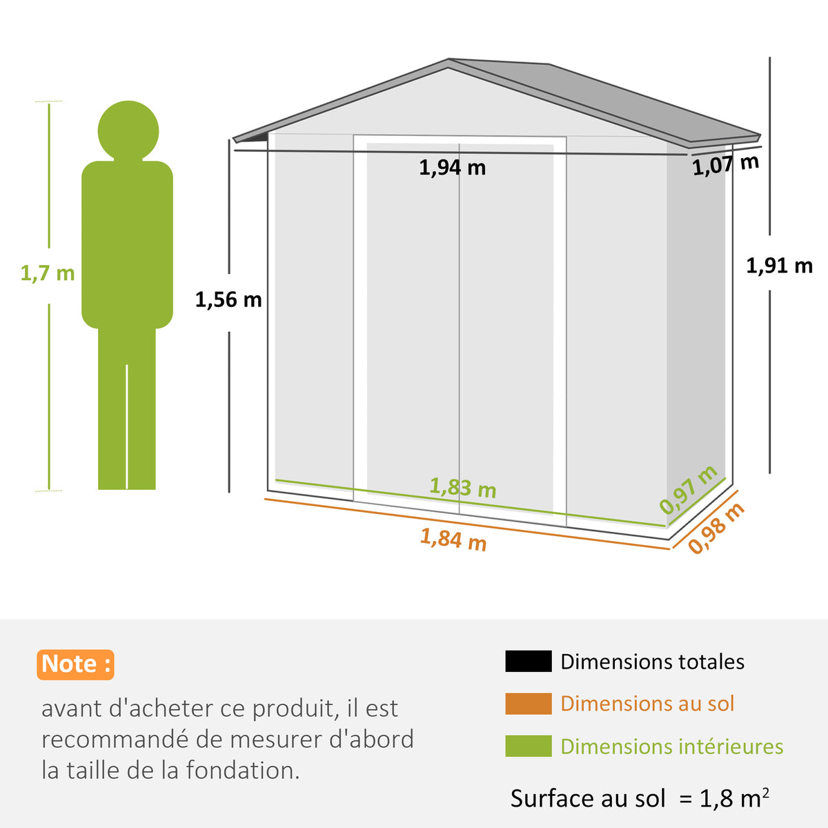 Abri de jardin en métal grand espace de rangement extérieur avec portes coulissantes 194 x 107 x 191 cm gris foncé-2