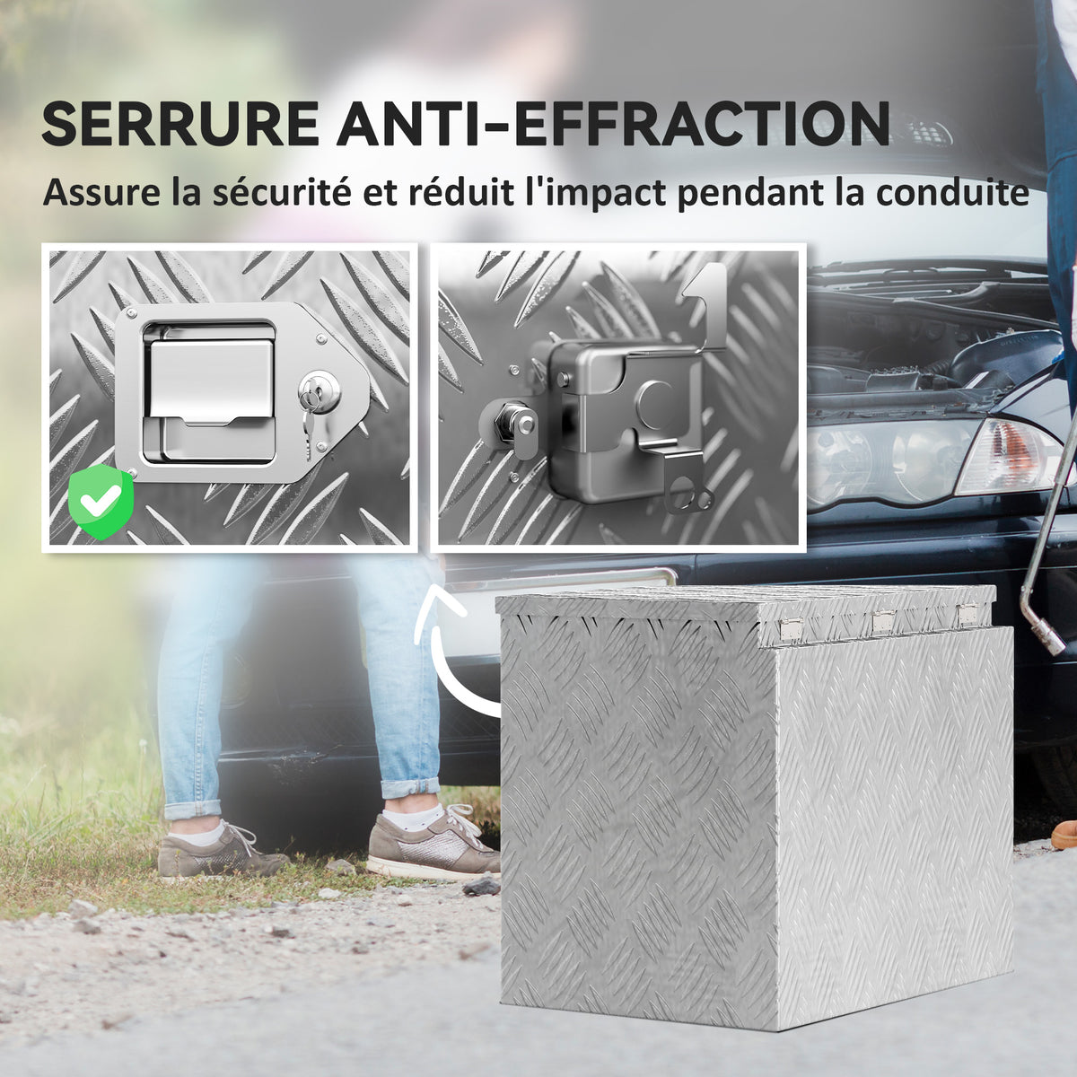 Boîte à outils pour remorque boîte de rangement en aluminium verrouillable en forme trapézoïdal 73,7 x 41 x 46 cm argent-7