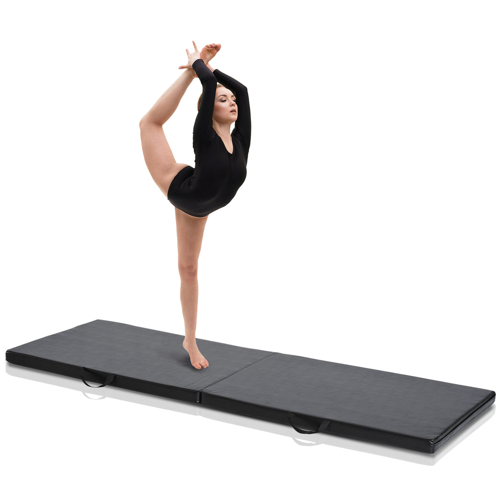 Tapis de gymnastique yoga pilates fitness pliable portable grand confort 180L x 60l x 5H cm revêtement synthétique noir-9