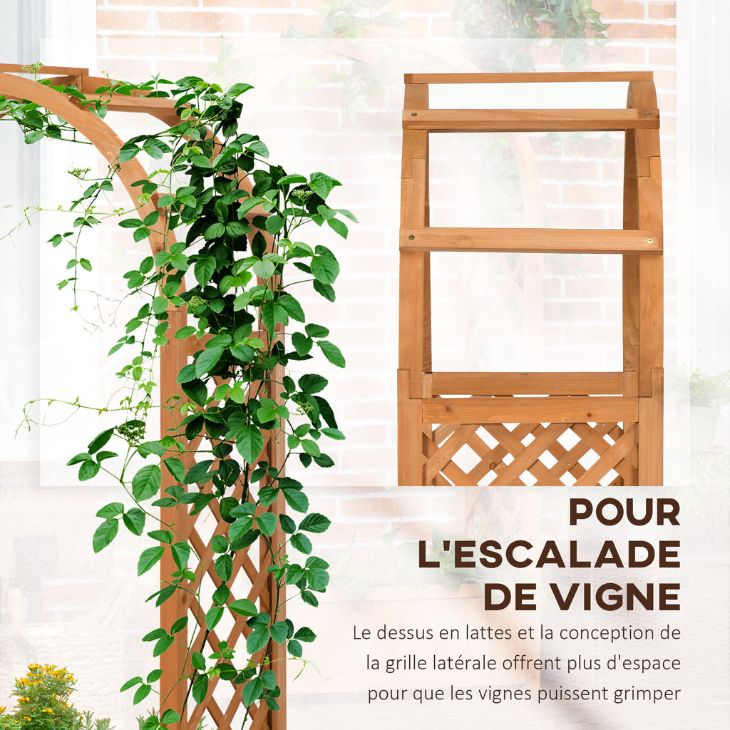 Jardinière rectangulaire sur pied avec treillis et arche - 83 x 36 x 152 cm - fond à lattes - bois sapin pré-huilé-3