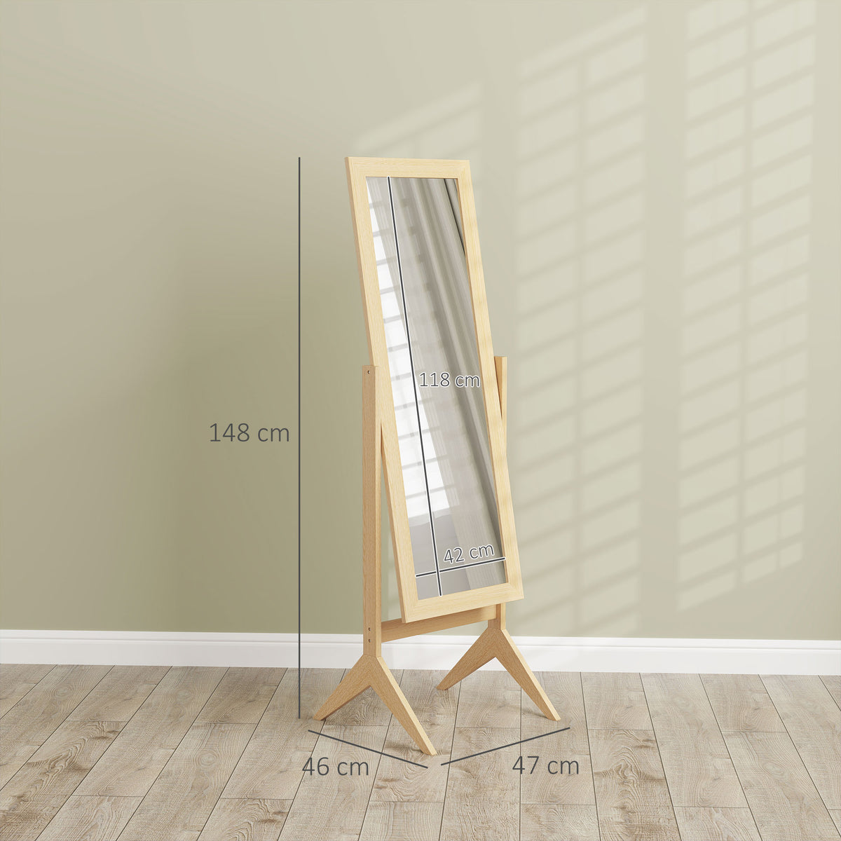 Miroir en pied grand miroir de sol inclinaison réglable pour dressing chambre 47 x 46 x 148 cm en chêne-2