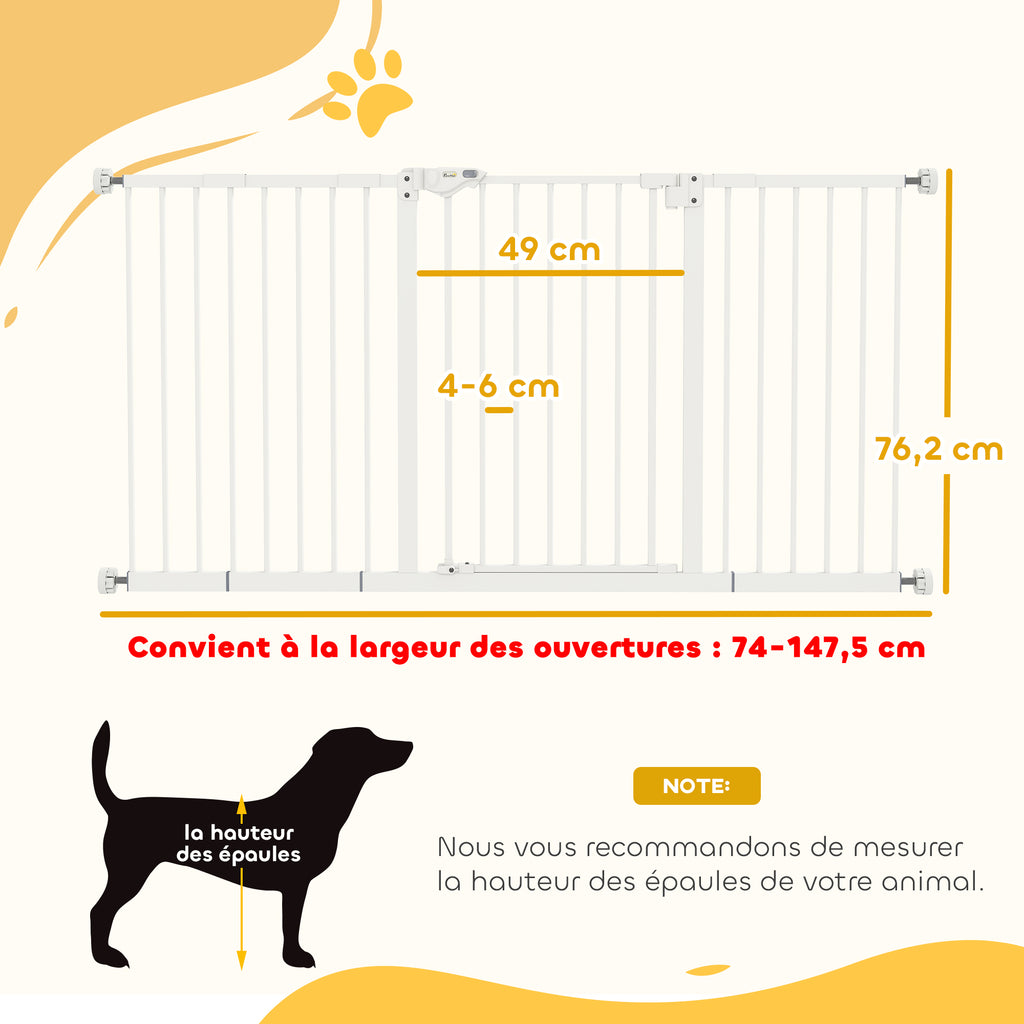 Barrière de sécurité animaux porte fermeture automatique système de double verrouillage sans perçage 3 extensions blanc-2