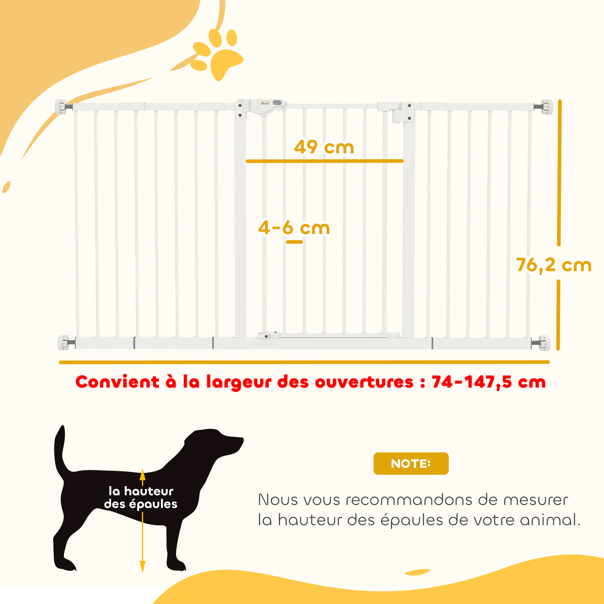 Barrière de sécurité animaux porte fermeture automatique système de double verrouillage sans perçage 3 extensions blanc-2