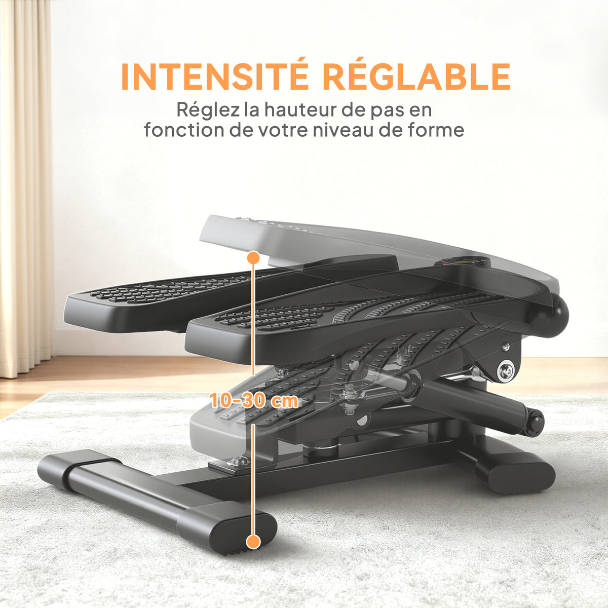 Mini stepper fitness disque de torsion de la taille 2 en 1 écran LCD, hauteur réglable, 100 kg, 42 x 34 x 22 cm, noir-4