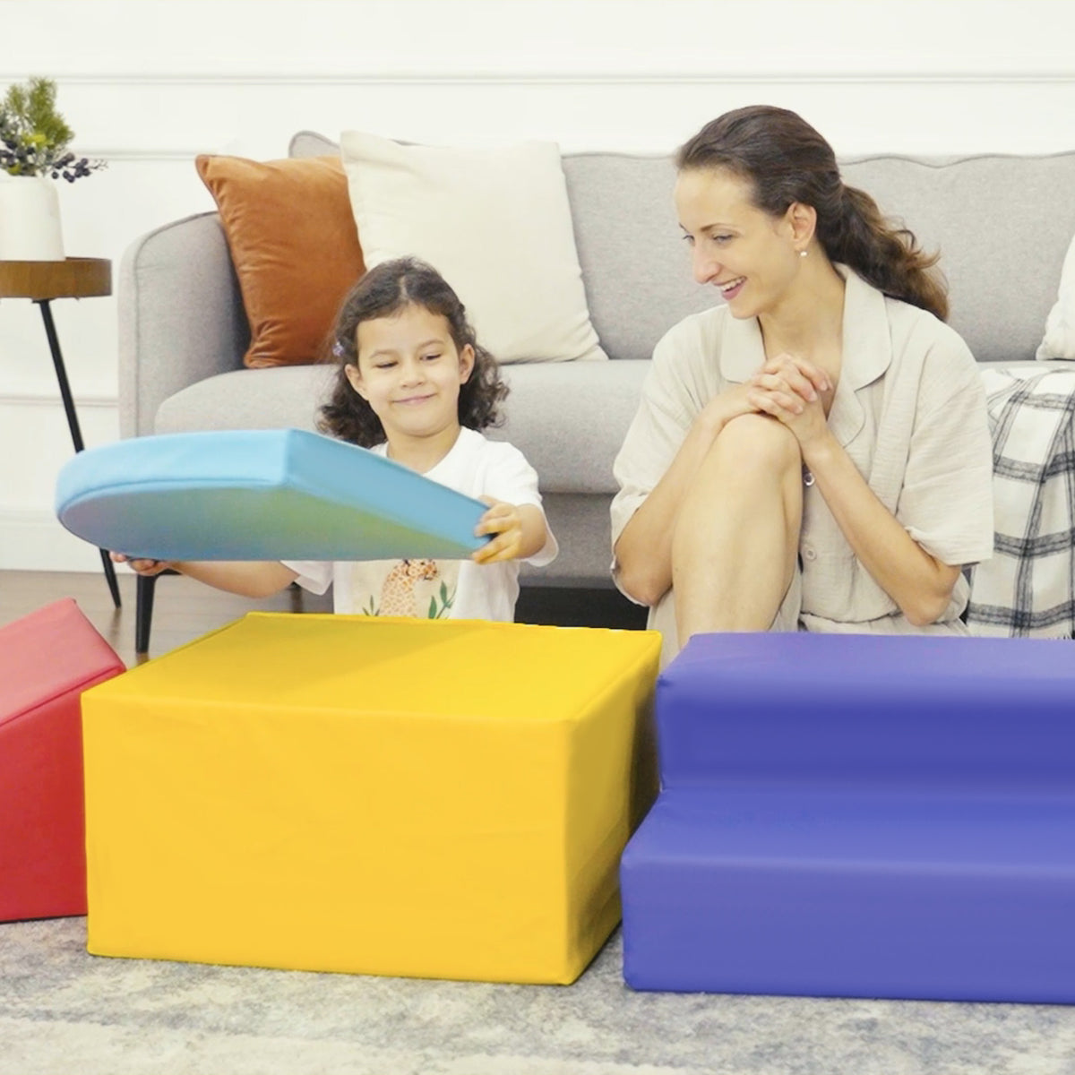 4 Blocs de construction XL - modules de motricité - jouets éducatifs - parcours motricité enfant mousse EPE polyuréthane, bleu, jaune, rouge-7