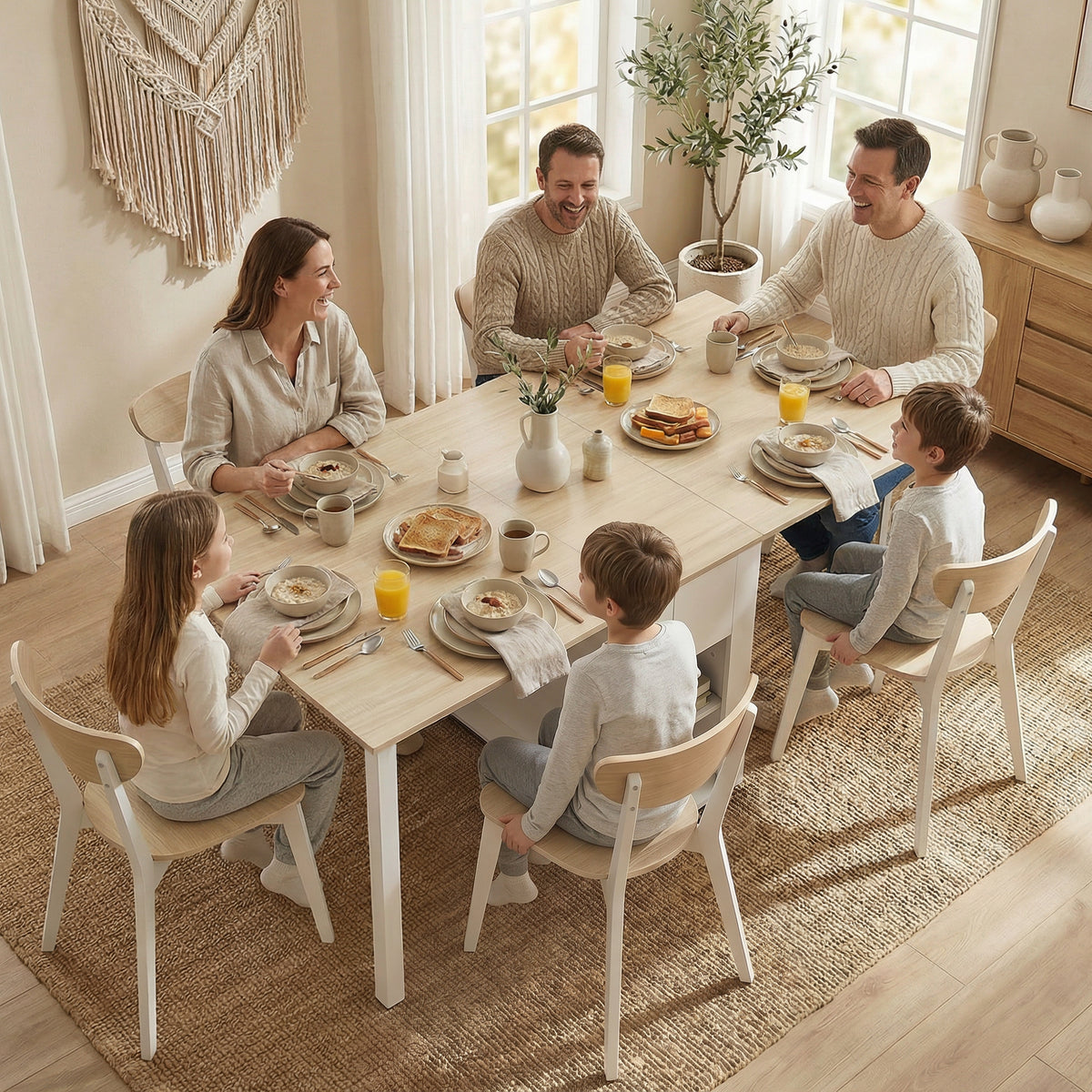 Table à manger pliante pour 6 personnes 39-168 cm, table de cuisine avec 2 tiroirs et 4 étagères ouvertes, blanc-7