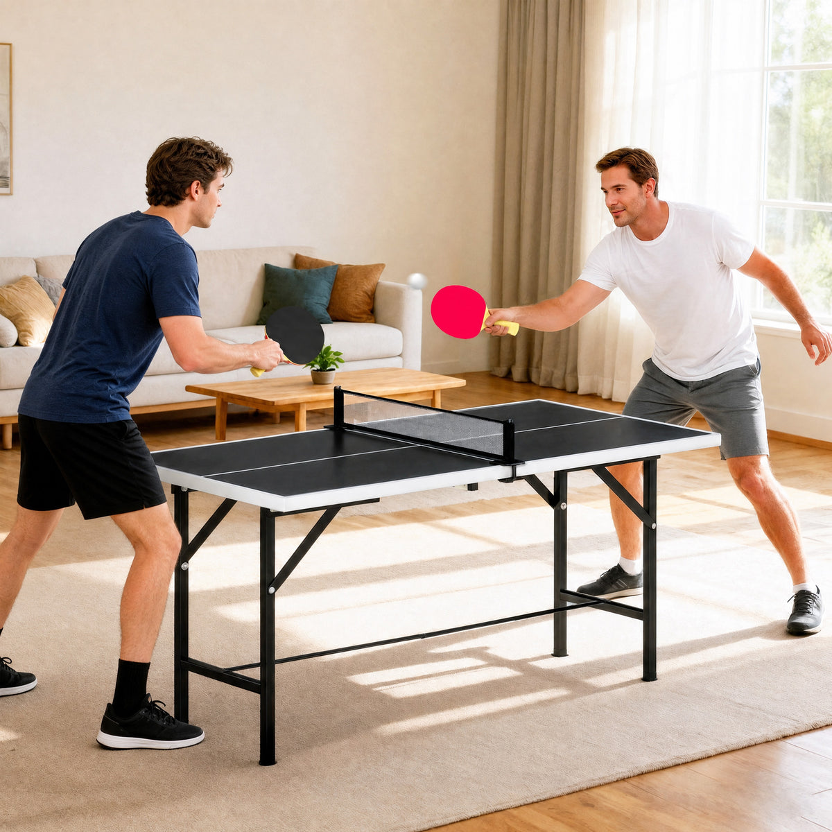 Mini Table de Ping-Pong Pliable Extérieur Intérieur avec 2 Raquettes en Bois Massif 3 Balles et Filet 152x76x70cm Noir-1