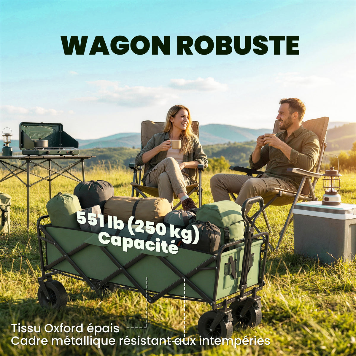 Chariot de Jardin Pliable 130L avec Roues, Remorque Robuste avec Freins, Poignée Réglable, vert-4