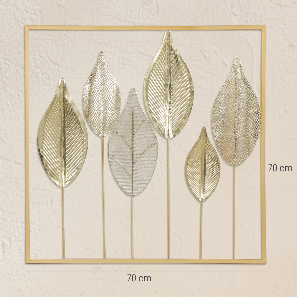 Décoration murale en métal moderne, sculpture murale en métal en forme de feuille, 70 x 70 cm, doré-2