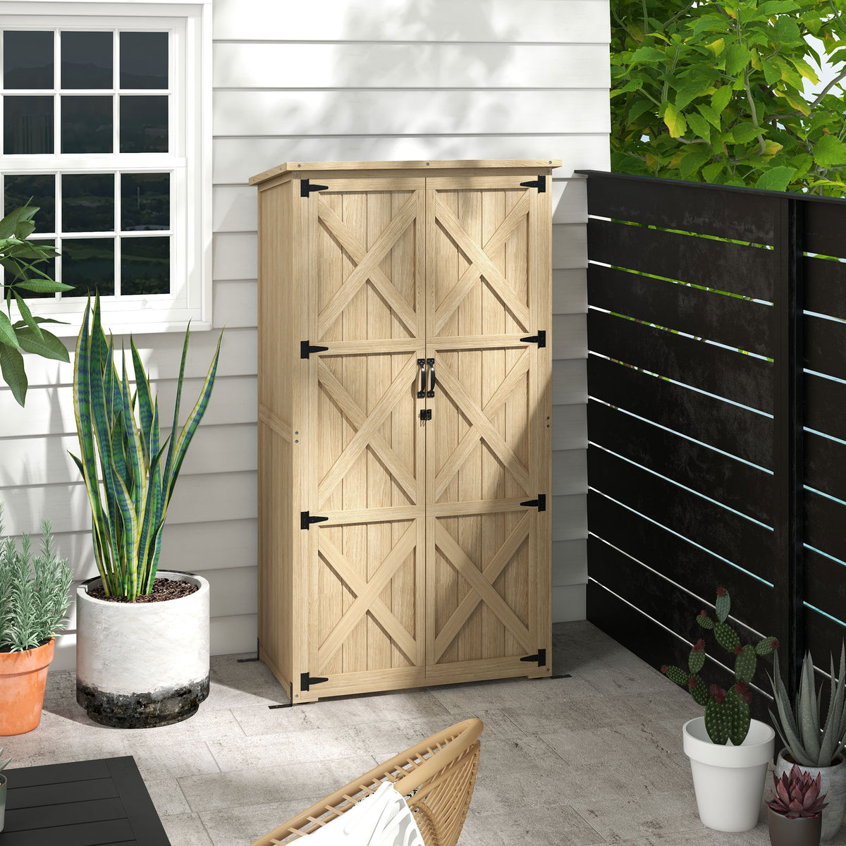 Armoire de jardin abri remise pour outils 90L x 54.5P x 161/168,5H cm 2 étagères toit bitumé étanche bois pin autoclave-9