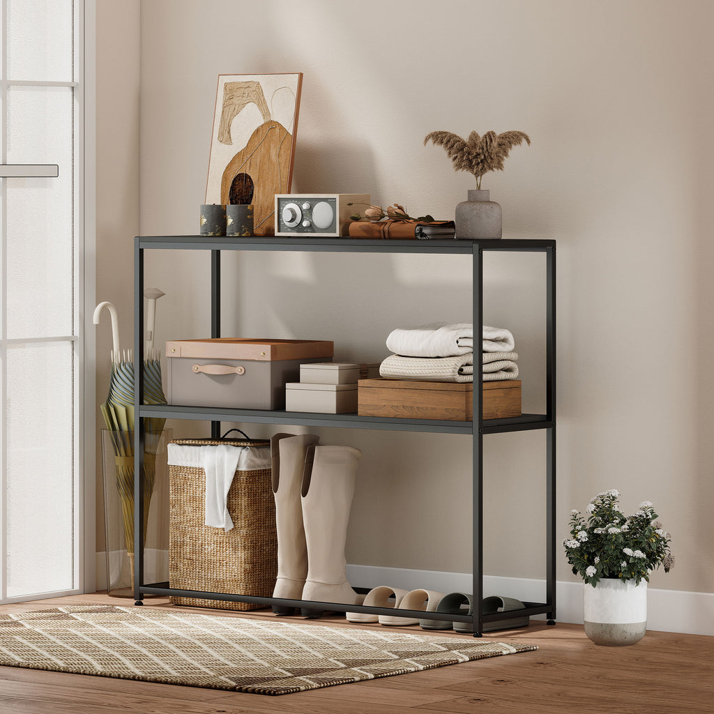 Table Console en Acier 2 Étagères Design Moderne pour Salon Entrée Couloir 100 x 30 x 87 cm Noir-7