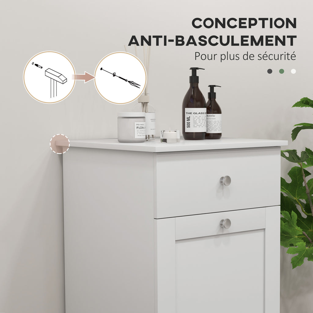 Meuble de salle de bain avec panier à linge, meuble de rangement avec tiroir - 40L x 38l x 90,5H cm - blanc-5