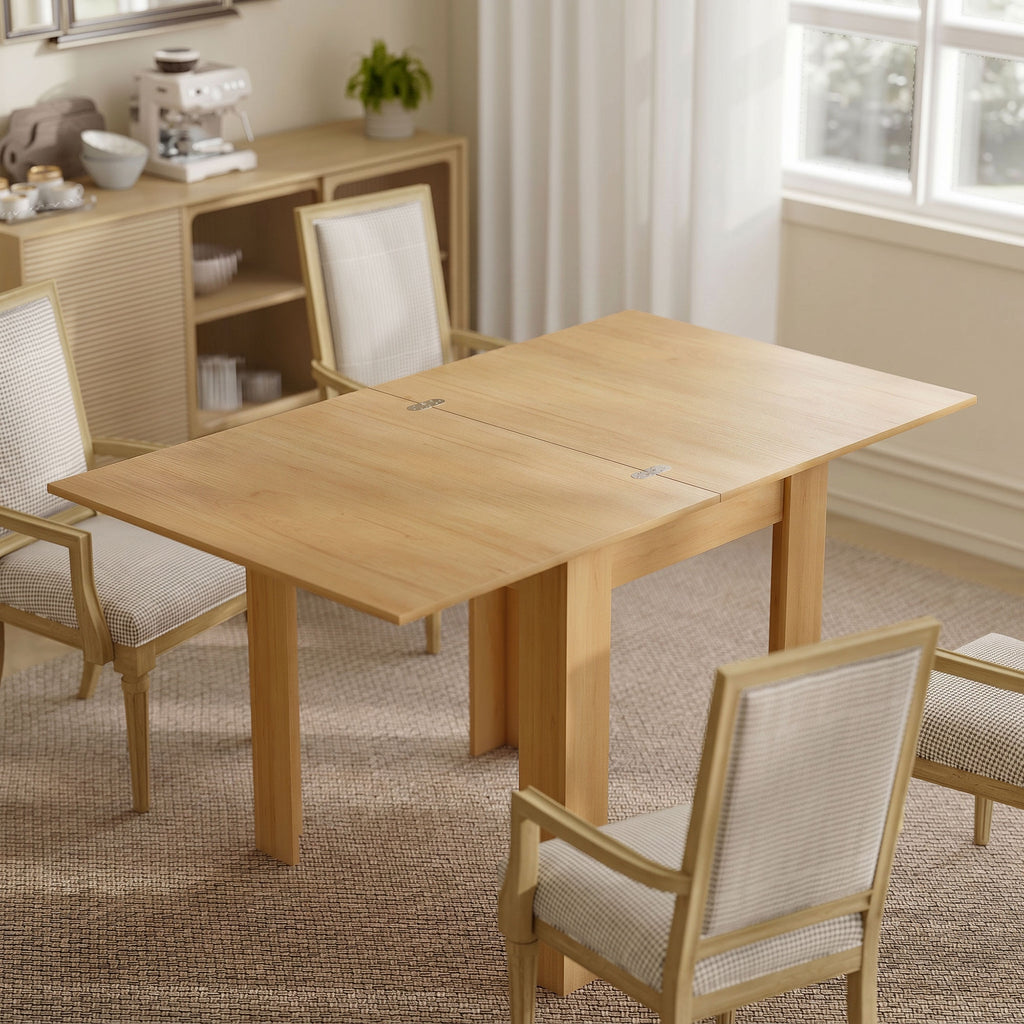 Table à manger extensible rectangle pour 4 à 6 personnes, table de cuisine 70-140 cm, patins en feutre, bois naturel-1