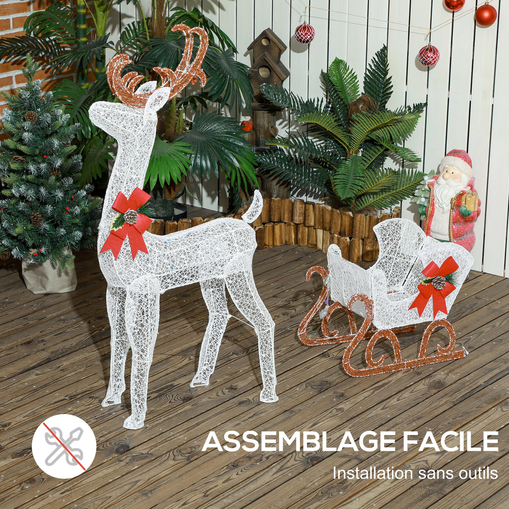 Renne et traîneau lumineux de Noël avec 170 LED blanc chaud, décoration de Noël pour intérieur et extérieur, 50x29x42cm-4