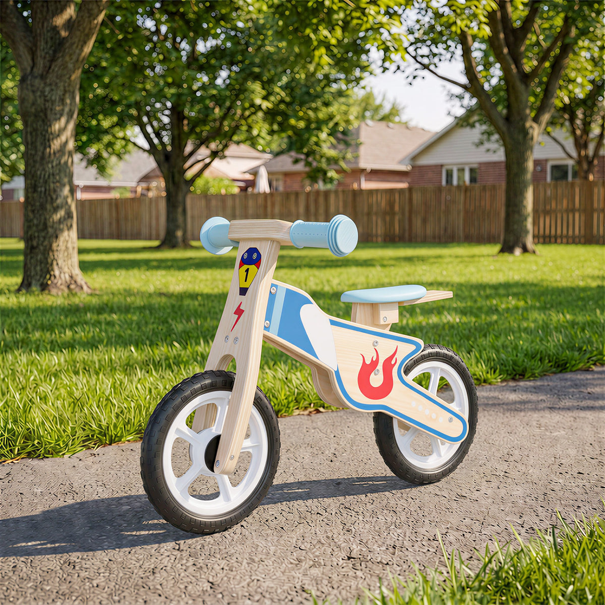 Draisienne Enfants Vélo Bébé sans Pédales avec Selle Réglable en PU, pour 3-5 Ans Jusqu'à 50 kg, Bois Naturel-1