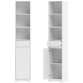 Meuble de salle de bain haut, meuble de rangement avec porte, tiroir, compartiments ouverts, étagère réglable, blanc-0