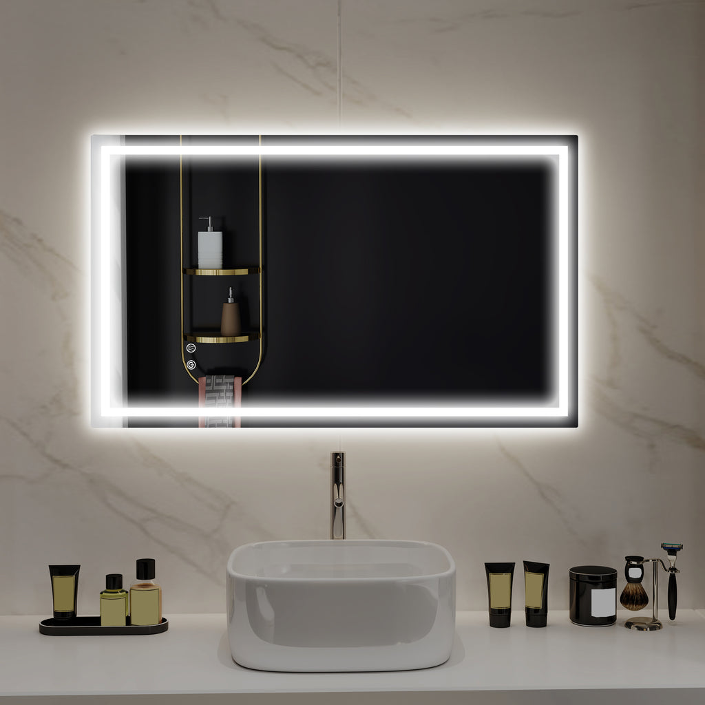 Miroir salle de bain éclairage LED miroir lumineux salle de bain mural interrupteur tactile lumière 3 couleurs 100 x 60 cm-9