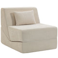 Canapé-Lit Pliant 3 en 1, Chauffeuse 1 Place Convertible en Chenille, Coussin et Dossier, Compressé Sans Montage, Beige-0