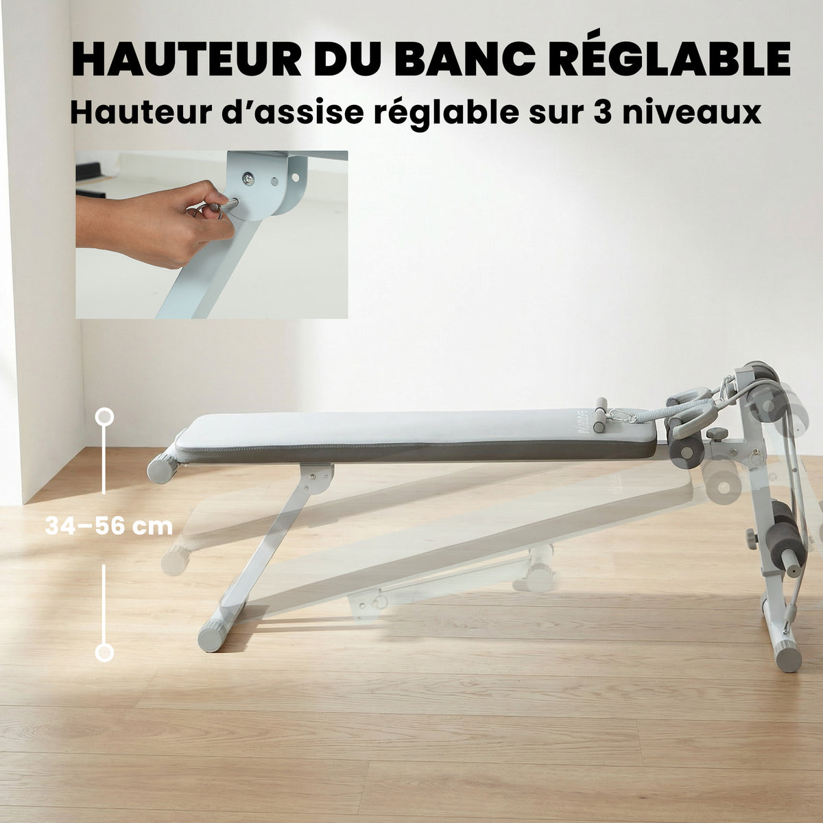 Banc de Musculation Multifonction, Banc Plat Réglable avec Siège à 3 Niveaux, 141 x 52 x 54-71 cm, Bleu et Blanc-4