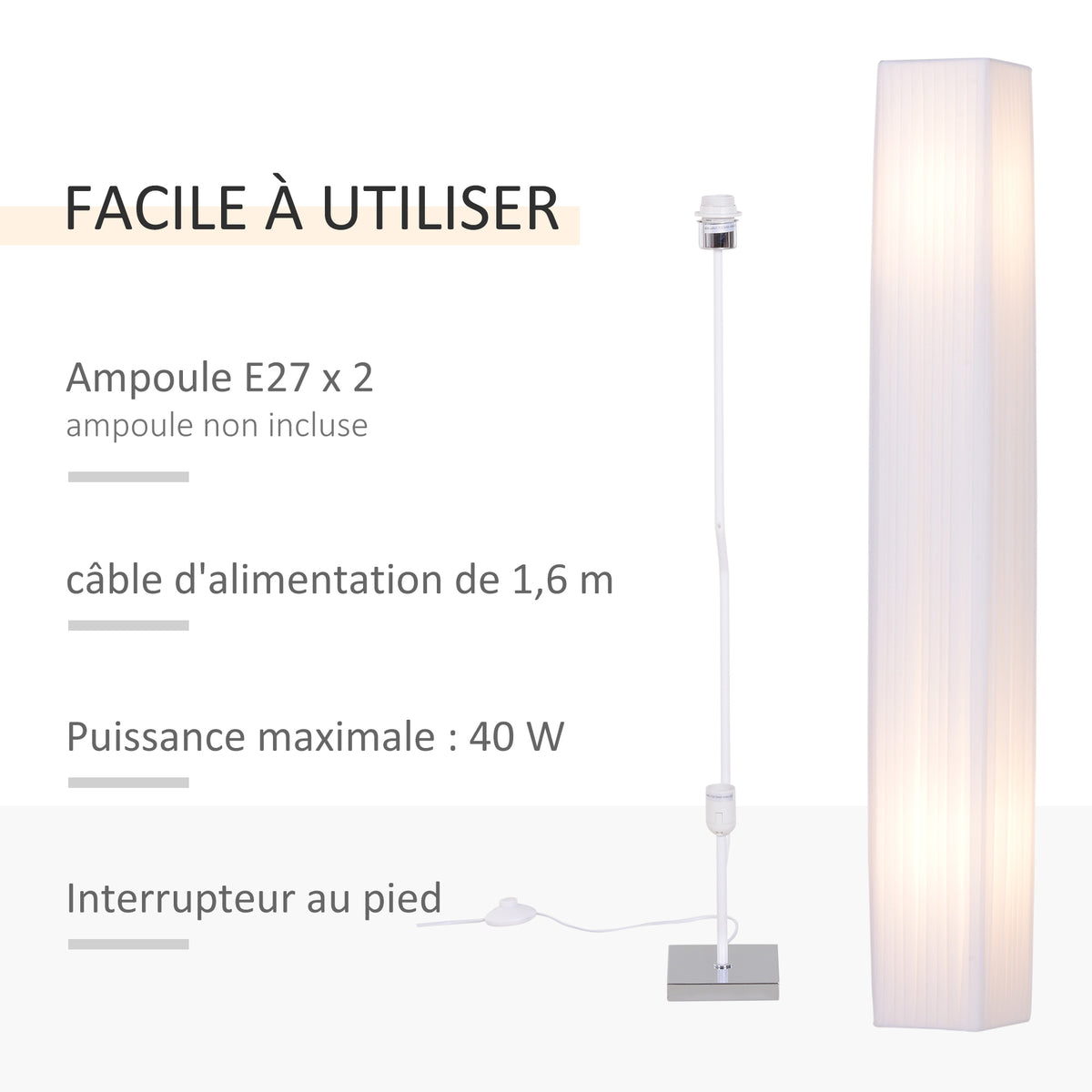 Lampadaire Lampe sur Pied de Salon Style Moderne Lampadaire sur Pied avec Interrupteur Acier Blanc-5