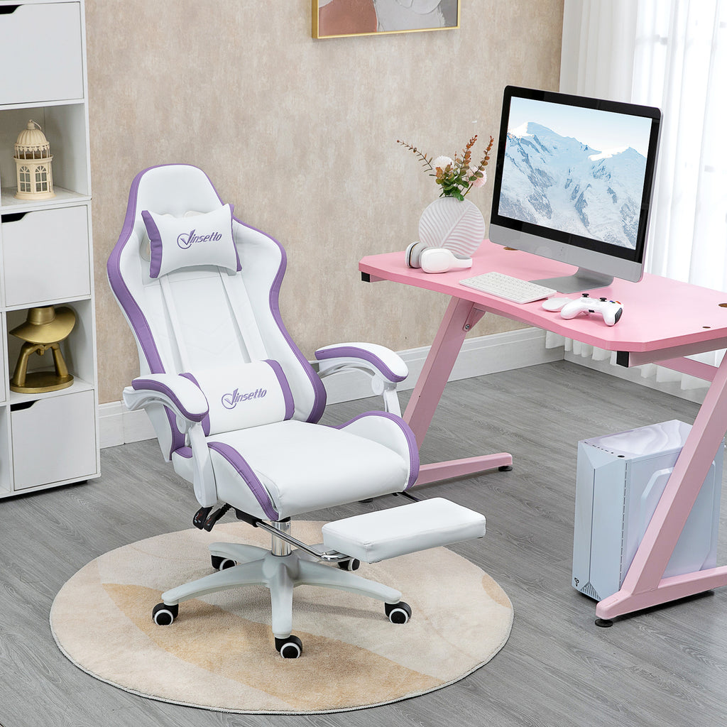 Chaise gaming fauteuil gaming ergonomique avec dossier inclinable à 135° et soutien lombaire, 65 x 65 x 121-129 cm blanc-9