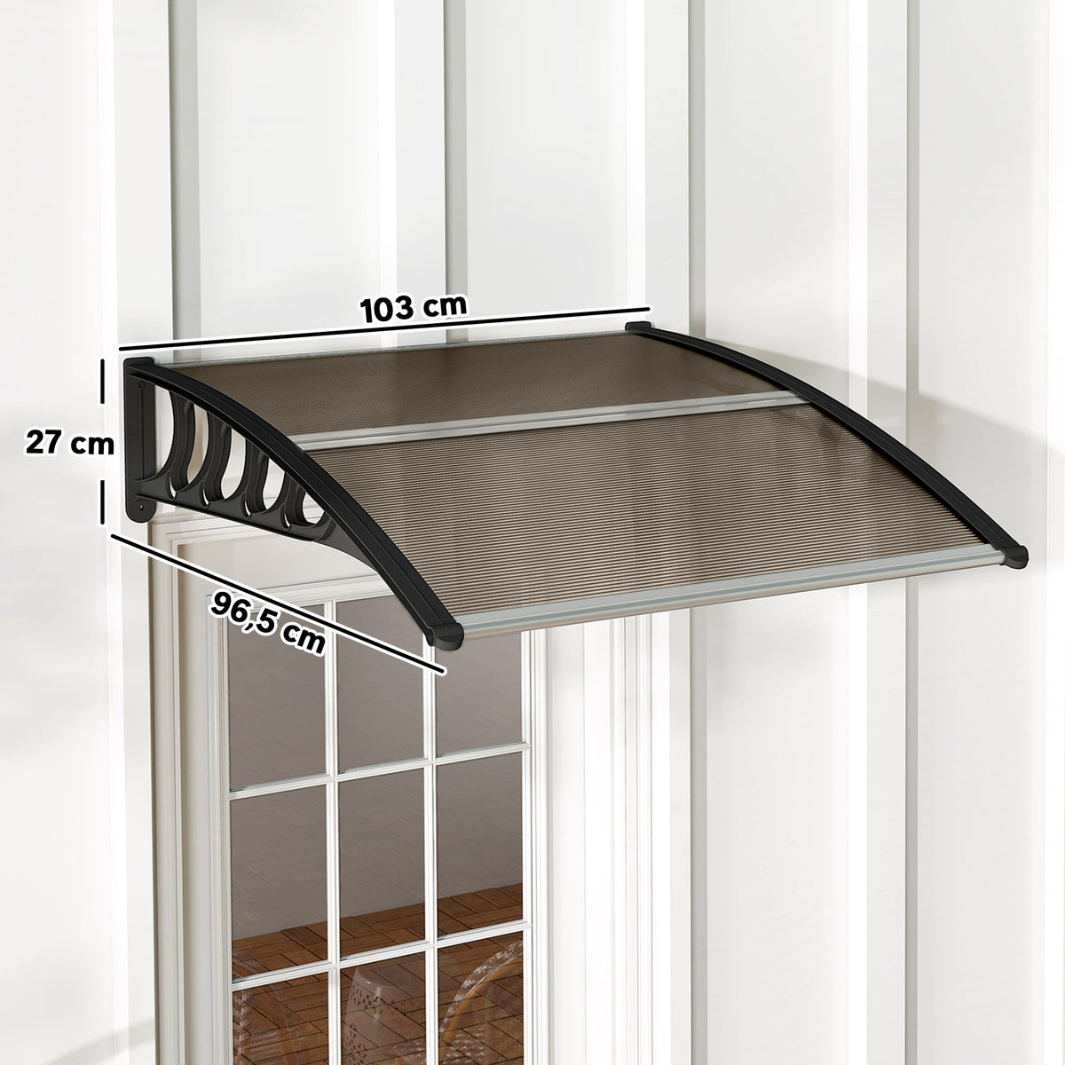 Auvent de Porte d'Entrée, Toit Marquise de Porte Extérieur en Polycarbonate et Profil Aluminium, 103x96,5cm, Marron-2