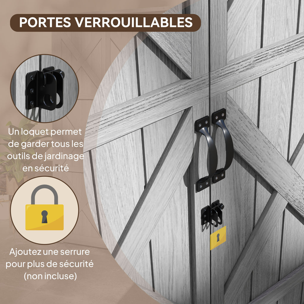 Armoire de jardin, abri jardin sur pied, avec 2 étagères, toit incliné et bitumé, en bois massif, 90x54,5x168,5cm, gris-6