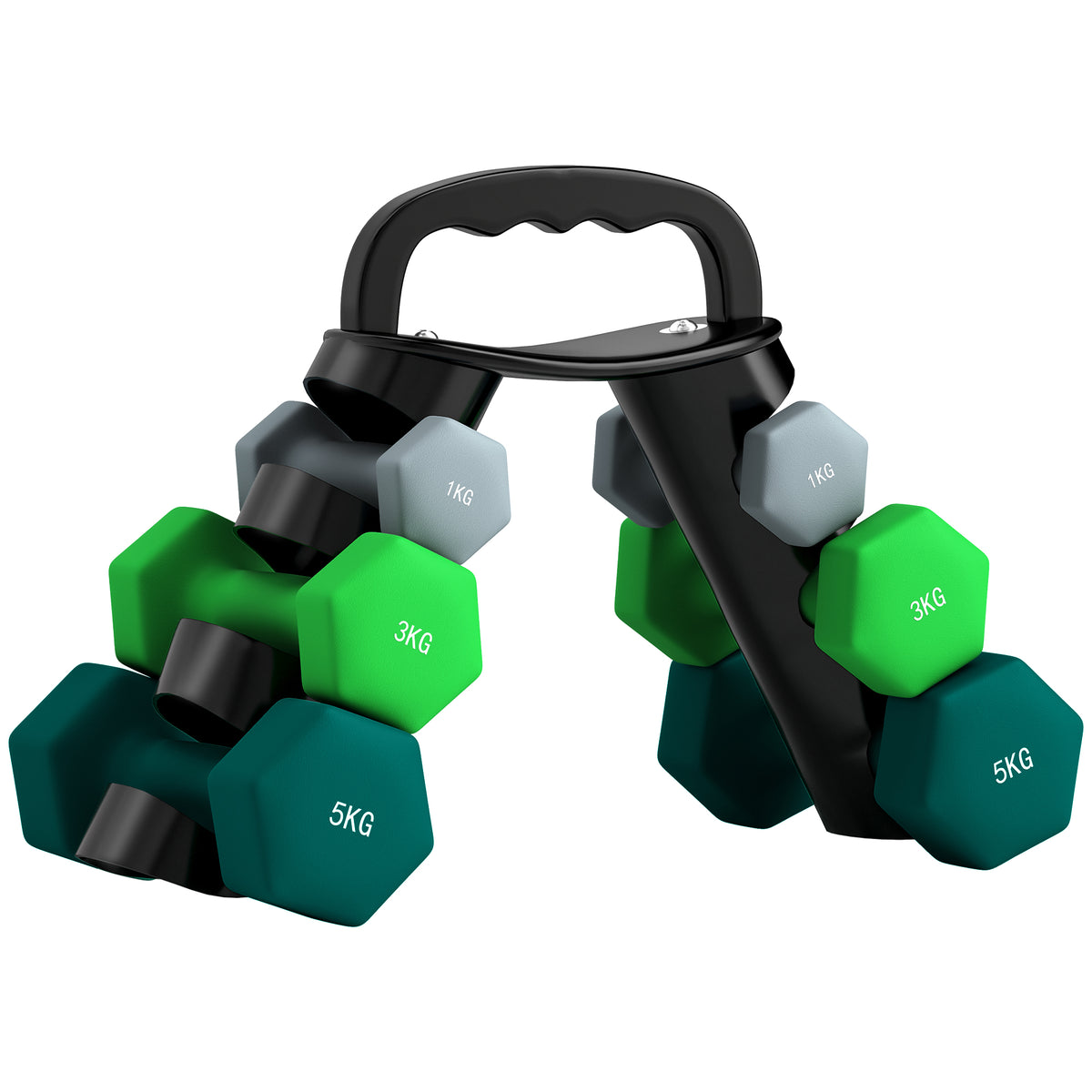 Lot d'haltères hexagonaux, haltères musculation, 2 x 1 kg, 2 x 3 kg, 2 x 5 kg, avec support convertible d'haltères-0