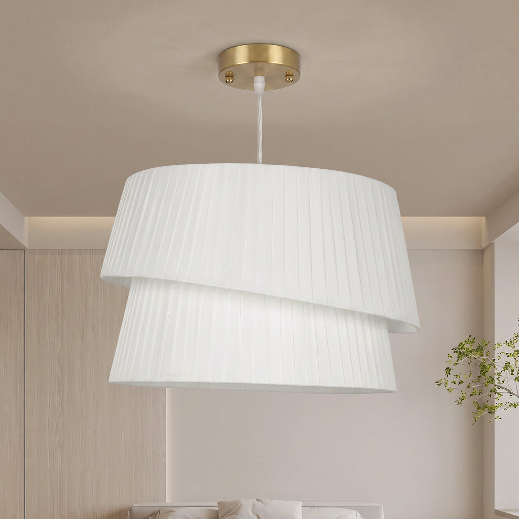 Suspension Luminaire Élégante à Double Abat-Jour, Rosace Dorée, Câble Réglable, Ampoule Non Incluse E14 40 W, Blanc-1