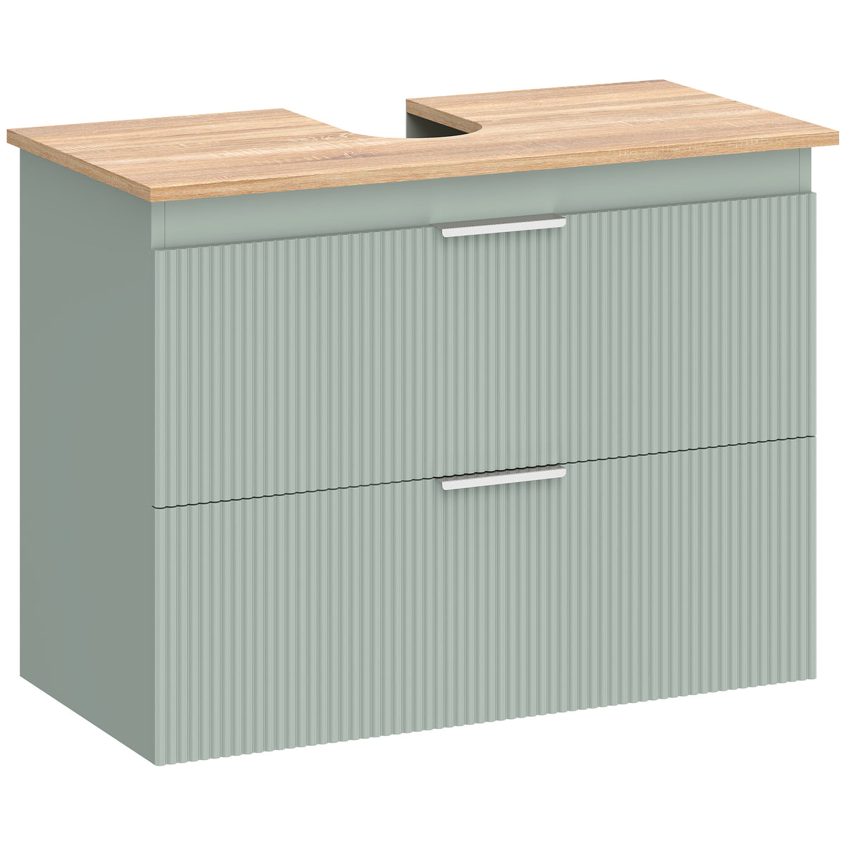 Meuble sous lavabo, meuble de salle de bain avec 2 tiroirs, style moderne, 80 x 40 x 60 cm, vert et bois naturel-0